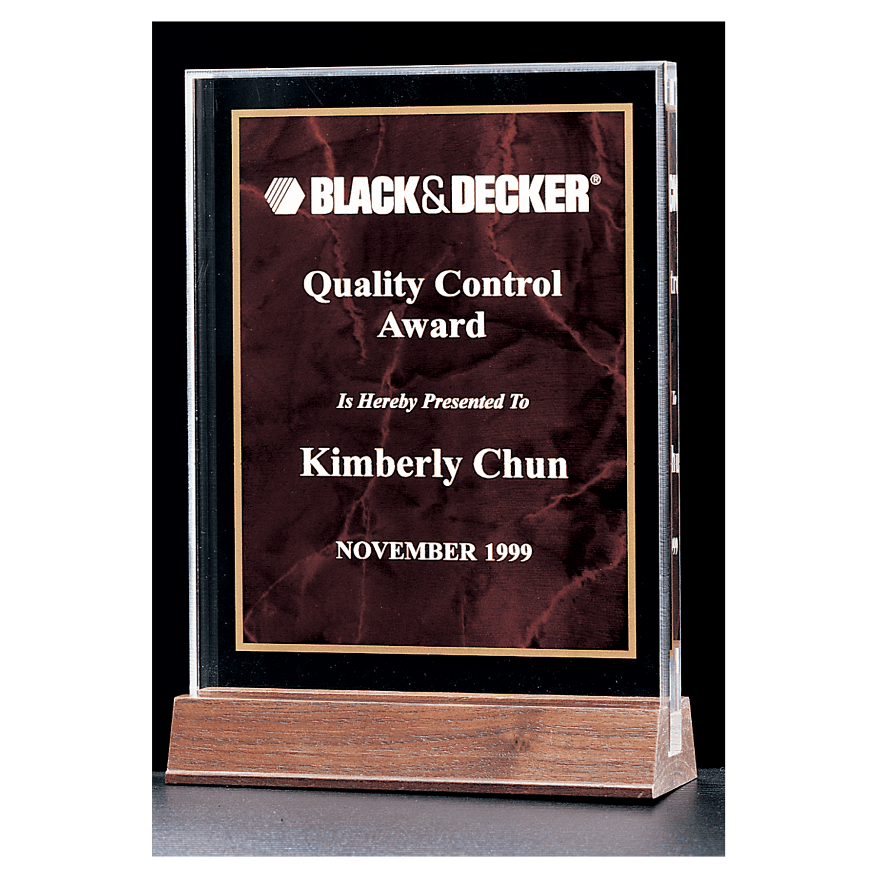 Ruby Marble Acrylic Award with American Walnut 5" x 7 5/8" Base