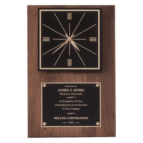 12" x 18" American Walnut Quartz Clock with Black Plate/Hangs Vertical or Horizontal