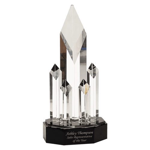 11" Clear Crystal 5 Rising Diamonds on Black Pedestal Base