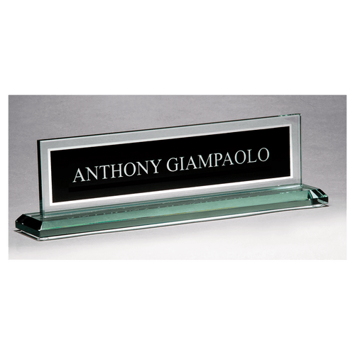 10" x 2 3/4" Glass Name Plate w/Black Silkscreened Engraving Area, Mirror  Border