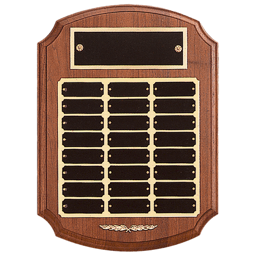 11" x 15" American Walnut 24 Plate Perpetual Plaque with Black Laserable Brass Plates/Gold Trim