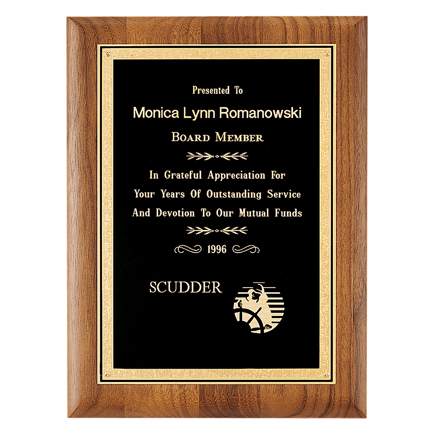11" x 14" Coventry Series American Walnut Plaque with Gold Florentine Border Textured Black LaserFX Plate