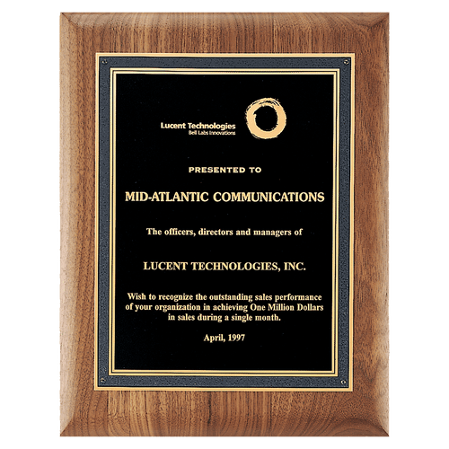 11" x 14" American Walnut Plaque with Black/Gold Florentine Border Textured Black LaserFX Plate