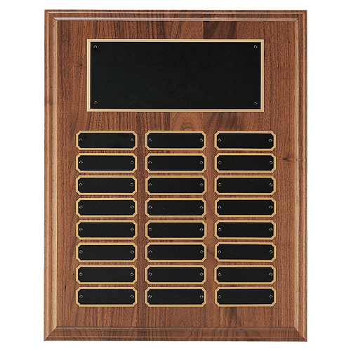 12" x 15" Walnut Step-Edge 24 Plate Perpetual Plaque with Black Brass Plate