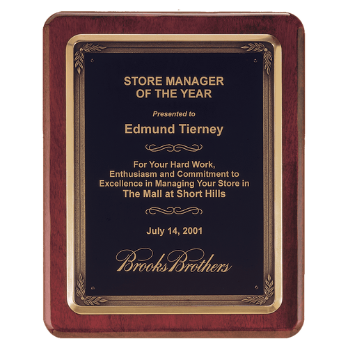 Rosewood Piano Finish Plaque w/Bronze Finish Cast Frame and Black Brass 10 1/2" x 13" Plate