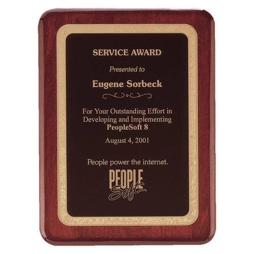 12" x 15" Rosewood Piano Finish Plaque with Black/Gold Florentine Design LaserFX Plate