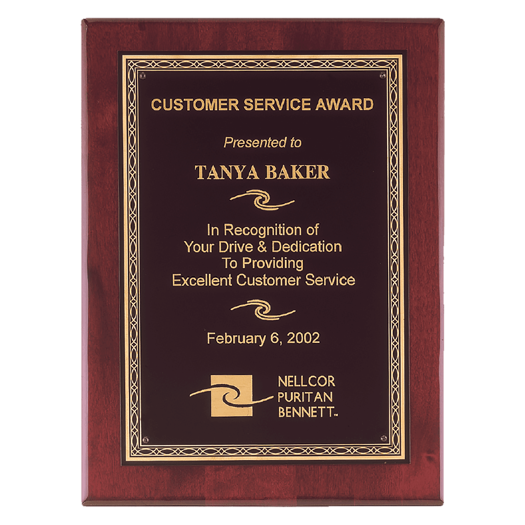 Rosewood Piano Finish Plaque with Gold Florentine Laserable Black Brass 11" x 14" Airflyte Premium Plate