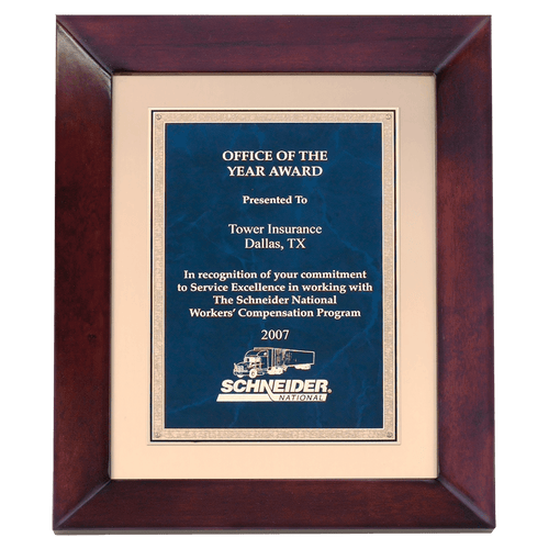 12" x 15" Airflyte Cherry Finish with Gold Metal Background and Sapphire Marble and Gold Florentine Border LaserFX Plate