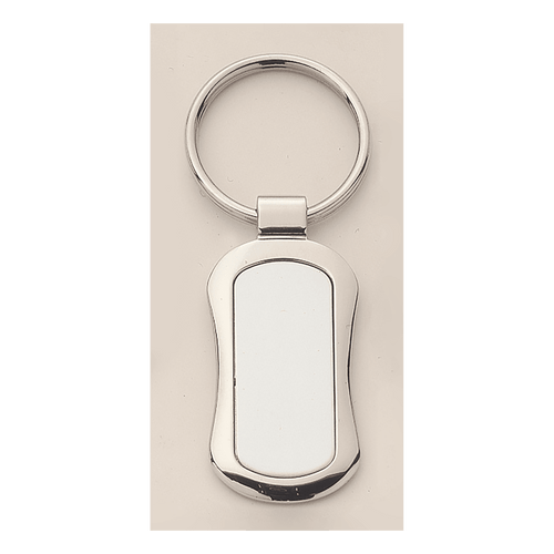 1" x 3 1/4" Polished Silver Key Ring with Matte Silver Laserable Anodized Aluminum Insert